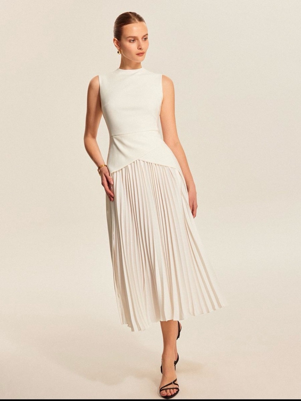 Commense white Pleated Midi Skirt